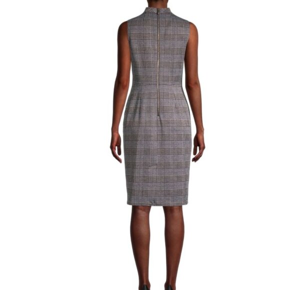 Calvin Klein Houndstooth Tie-Neck Sheath Dress - Navy Blue & Gold - Size 4 - NWT - Picture 2 of 4
